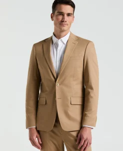 Slim Fit Tan Solid Cotton Blend Suit