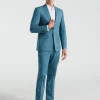 Slim Fit Teal Solid Cotton Blend Suit