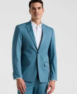 Slim Fit Teal Solid Cotton Blend Suit
