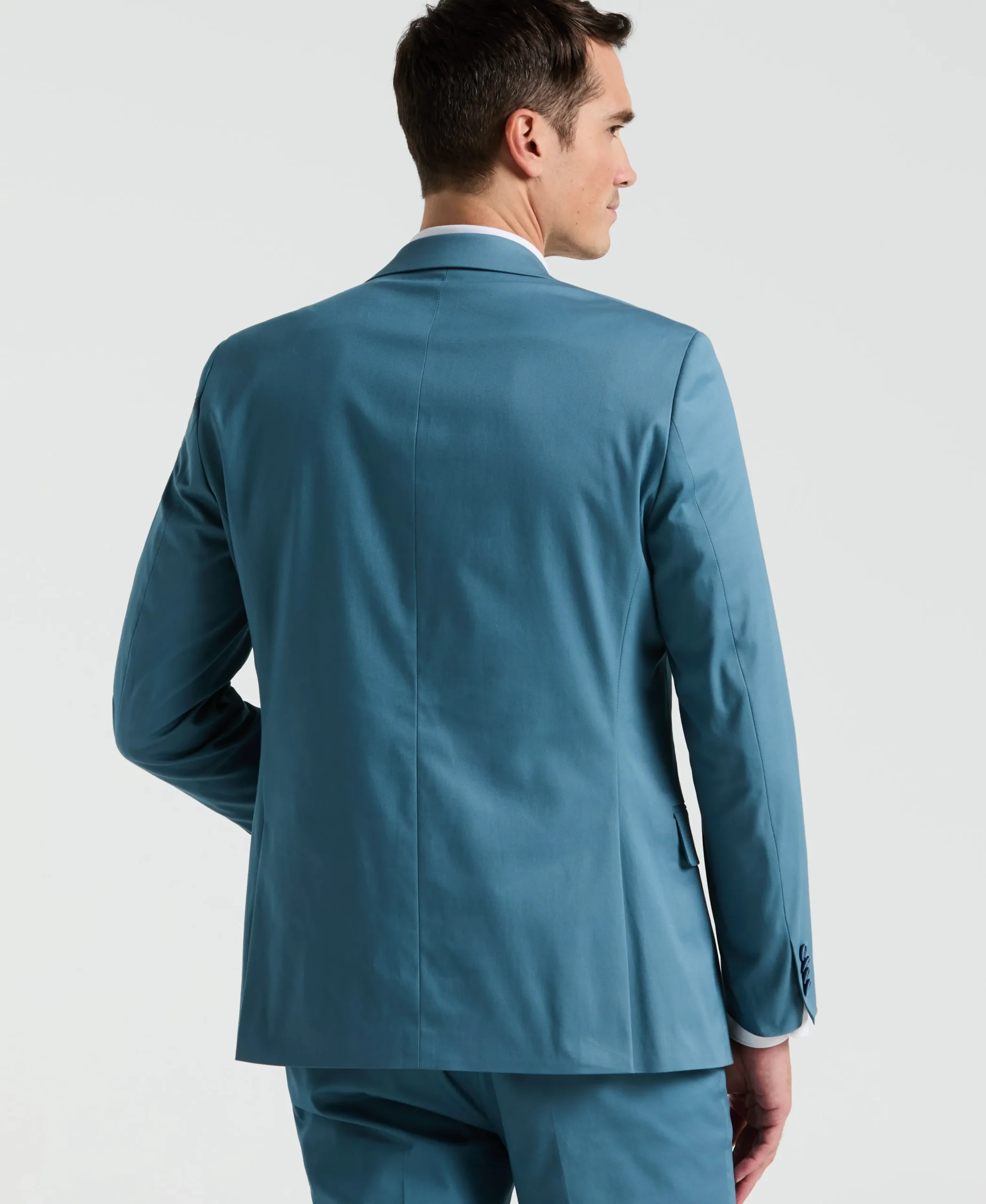 Slim Fit Teal Solid Cotton Blend Suit