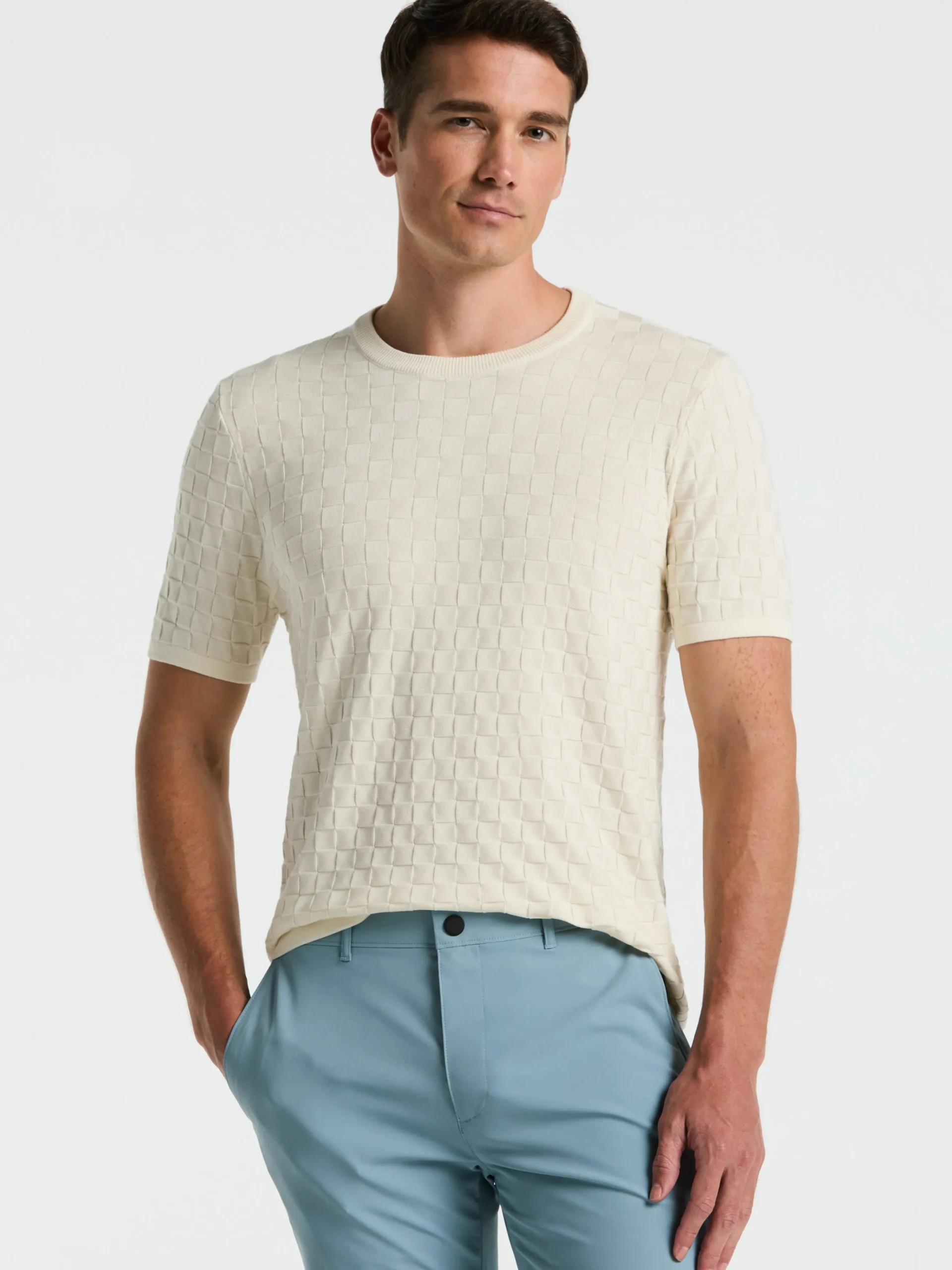 Square Pattern Crew Neck Sweater Tee