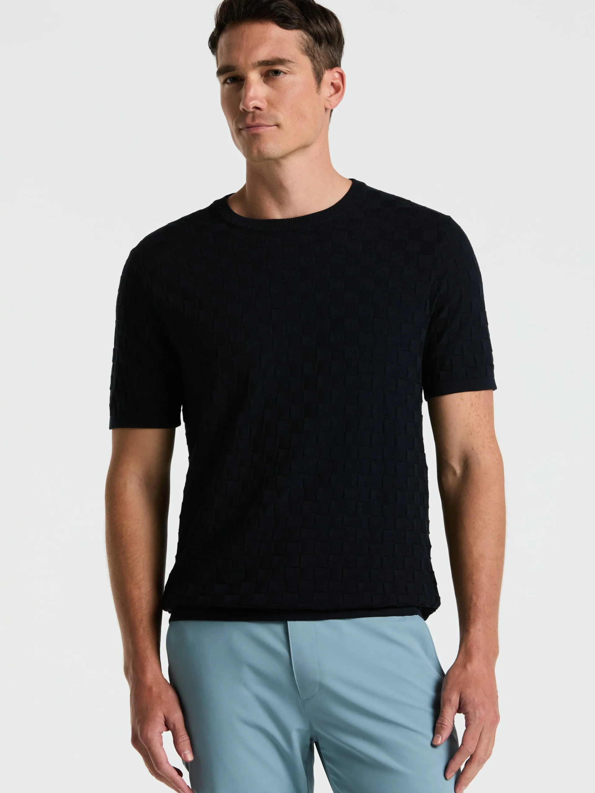 Square Pattern Crew Neck Sweater Tee