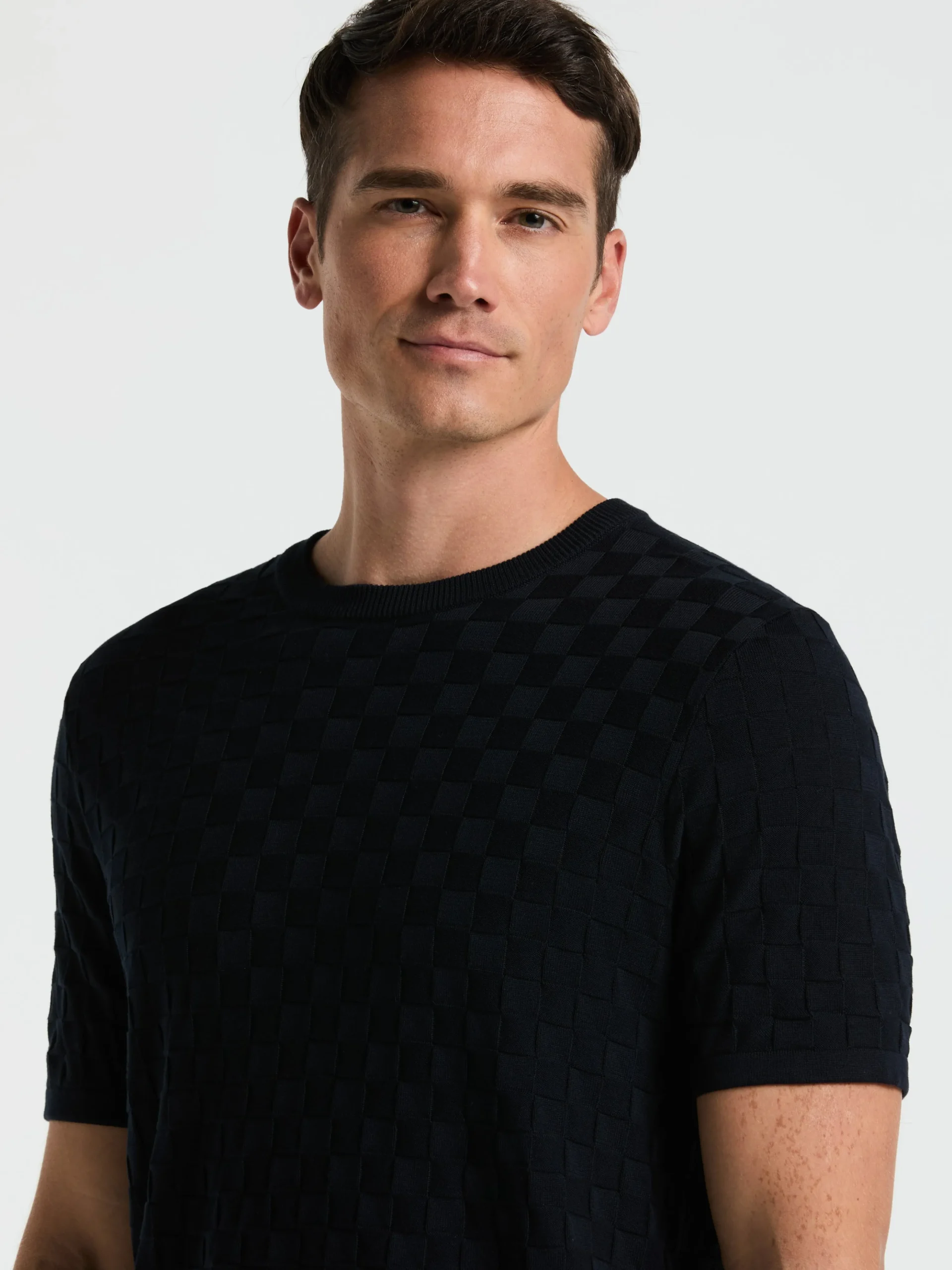 Square Pattern Crew Neck Sweater Tee