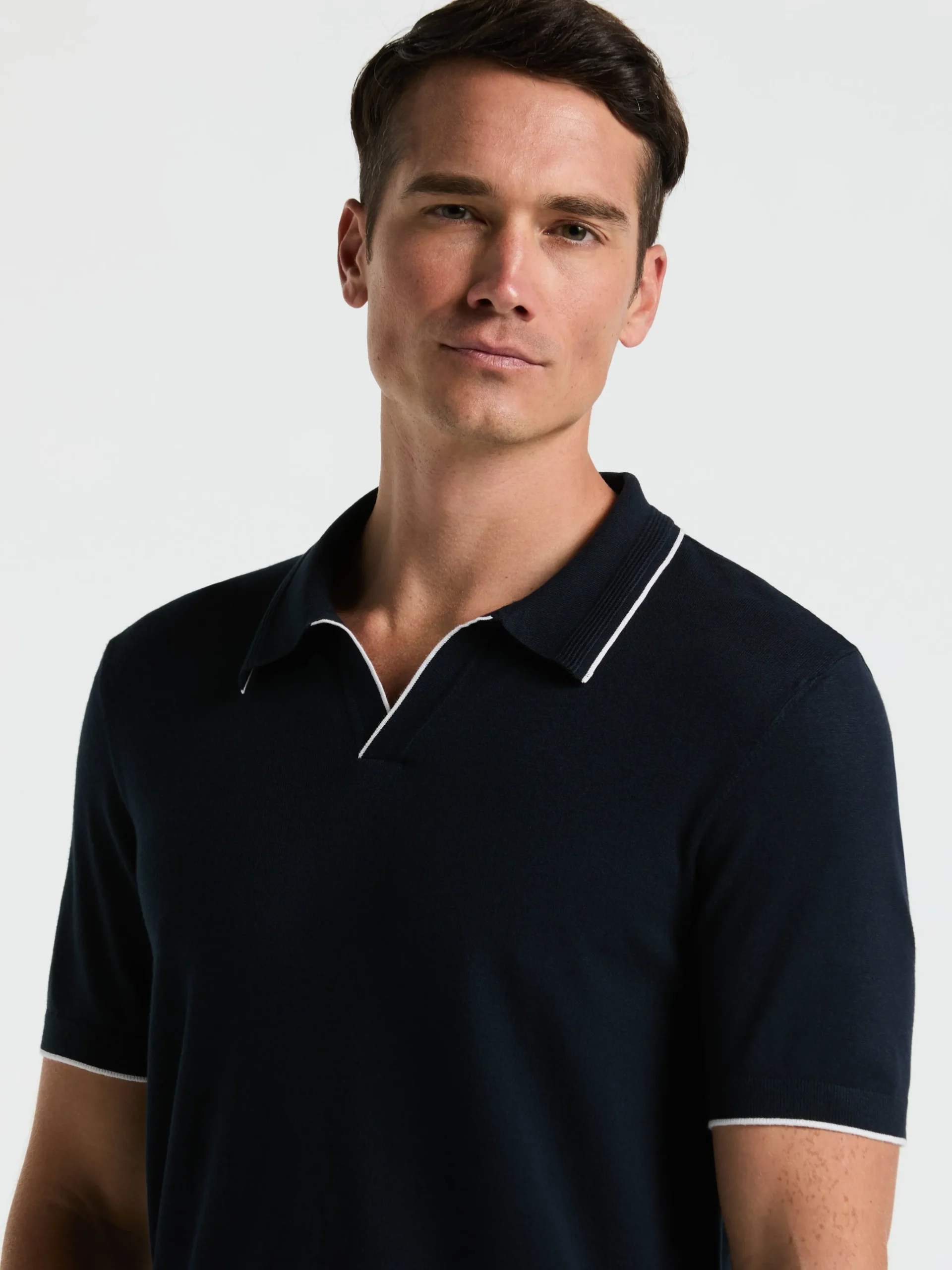 Tech Knit Open Collar Tipped Sweater Polo
