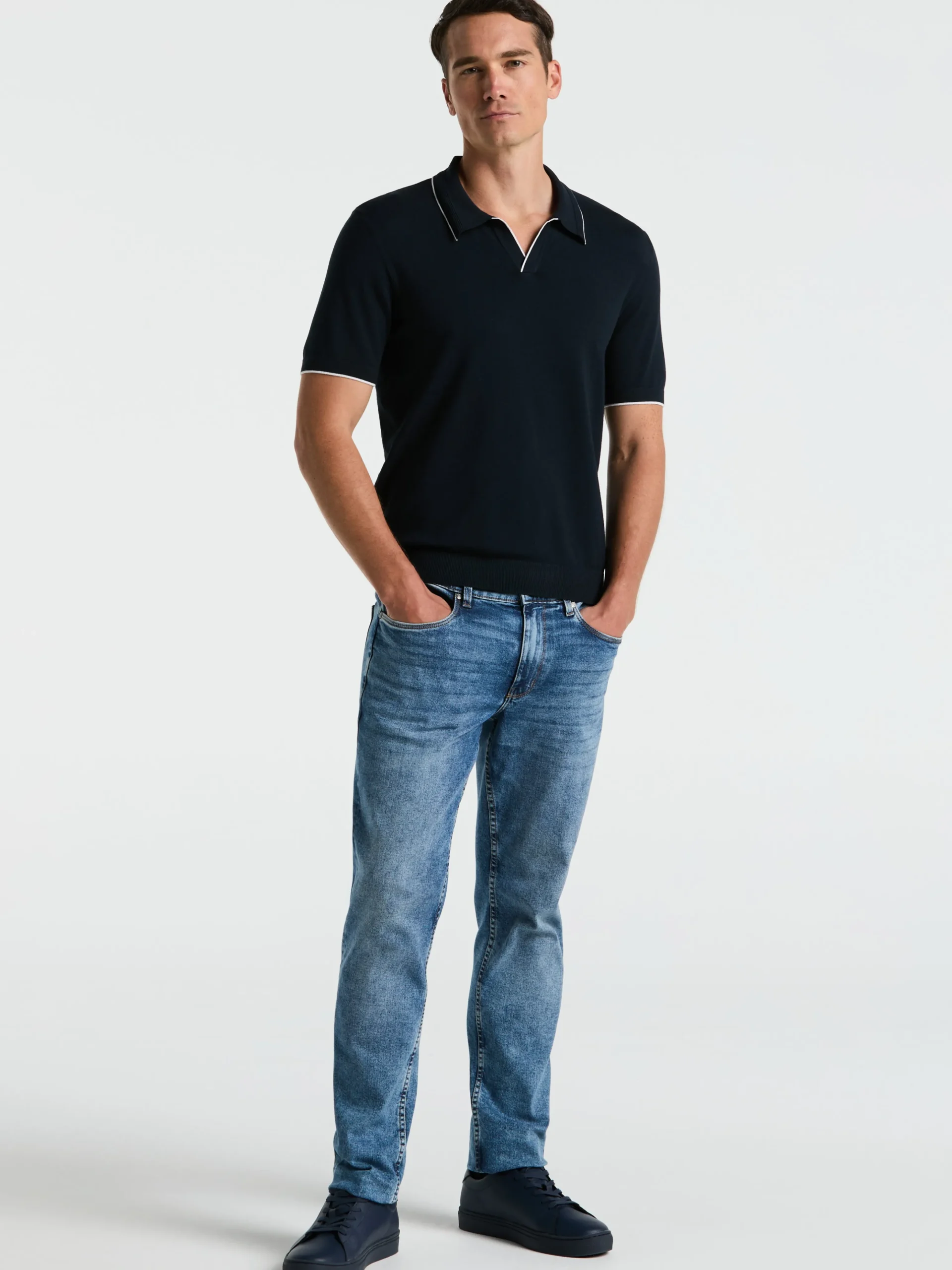 Tech Knit Open Collar Tipped Sweater Polo