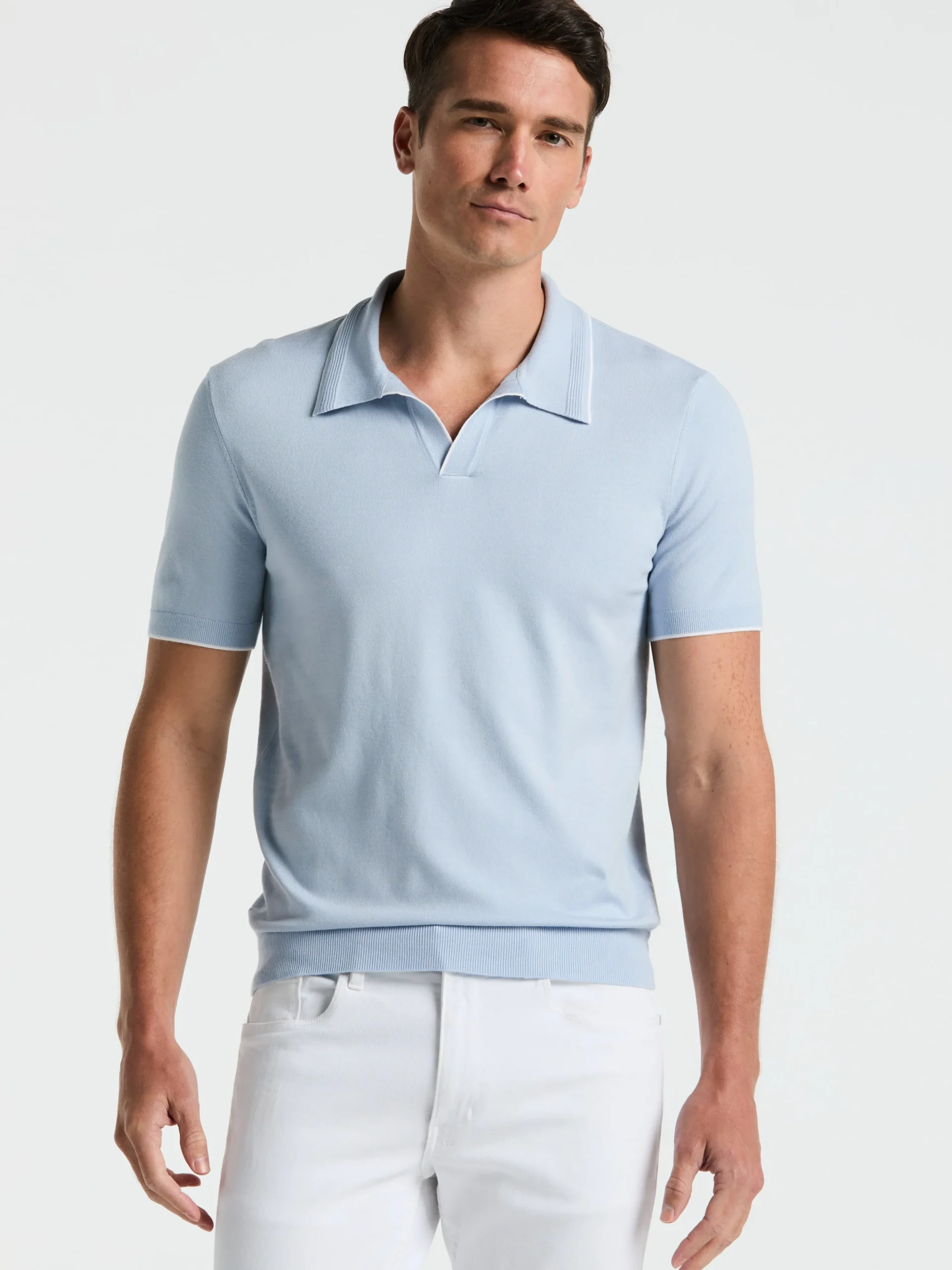 Tech Knit Open Collar Tipped Sweater Polo