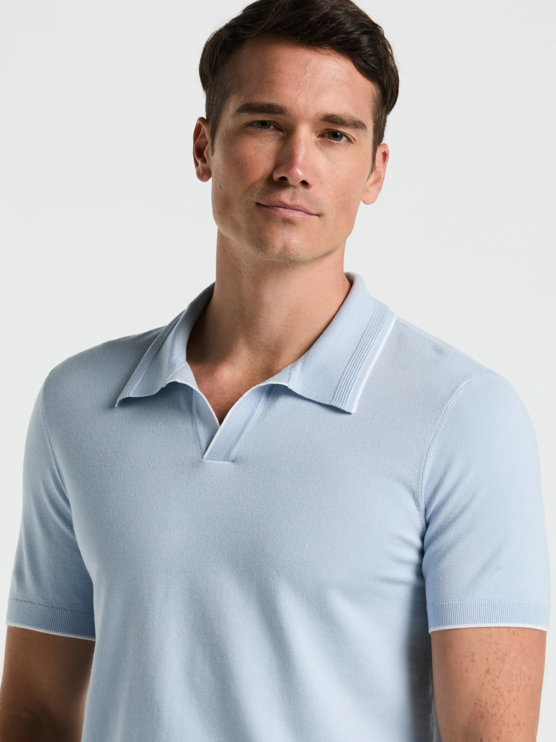 Tech Knit Open Collar Tipped Sweater Polo