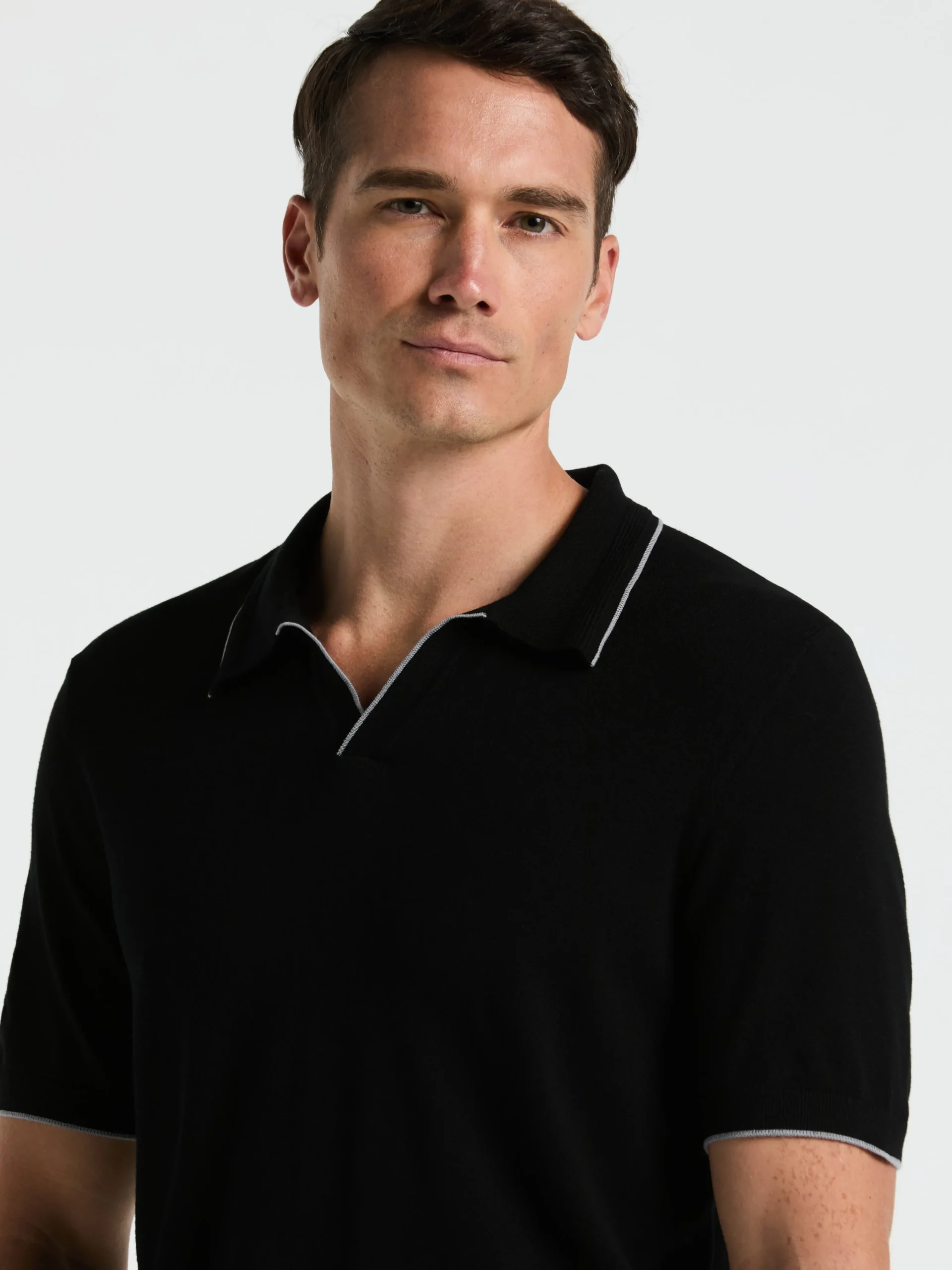 Tech Knit Open Collar Tipped Sweater Polo
