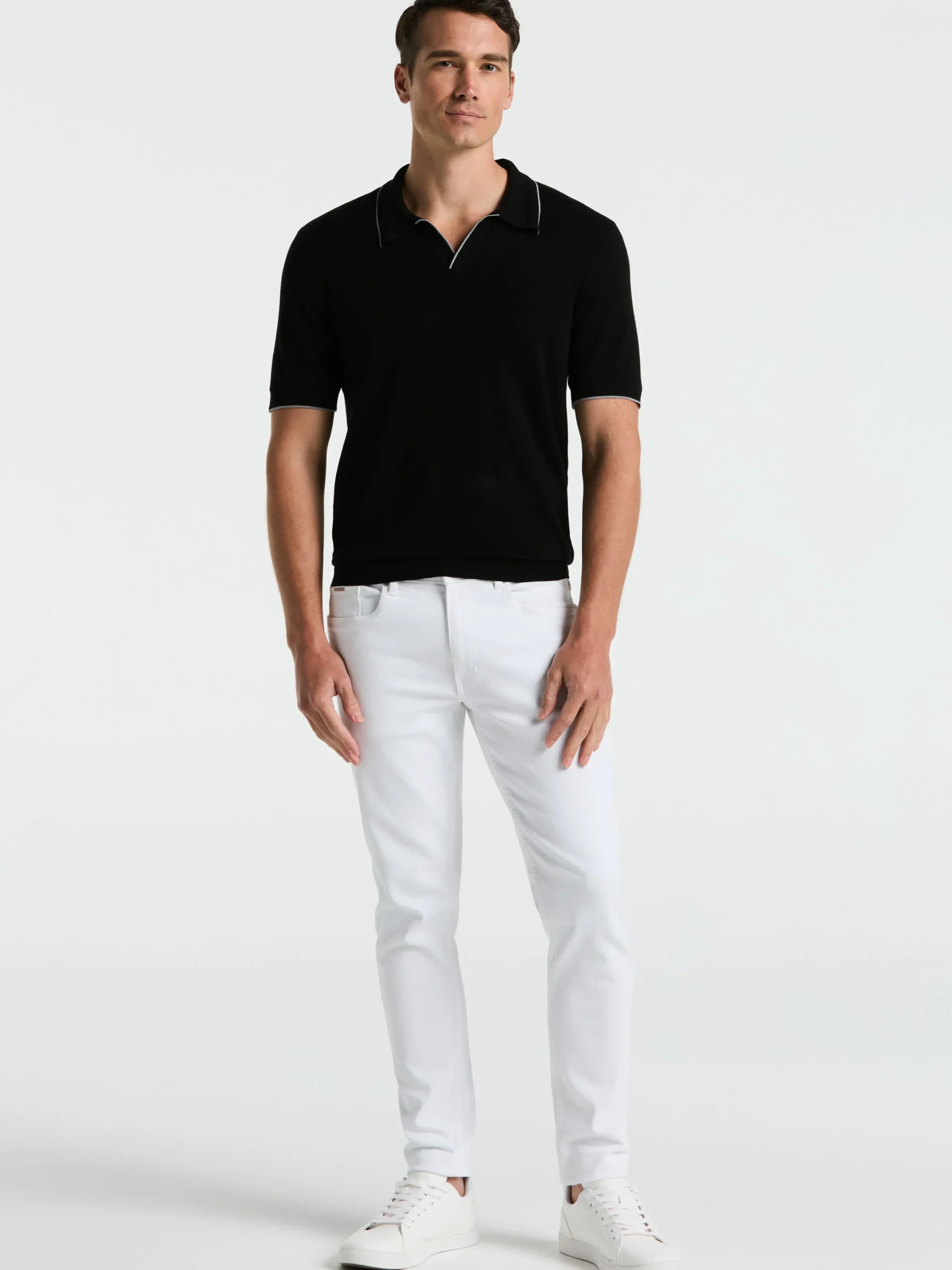 Tech Knit Open Collar Tipped Sweater Polo