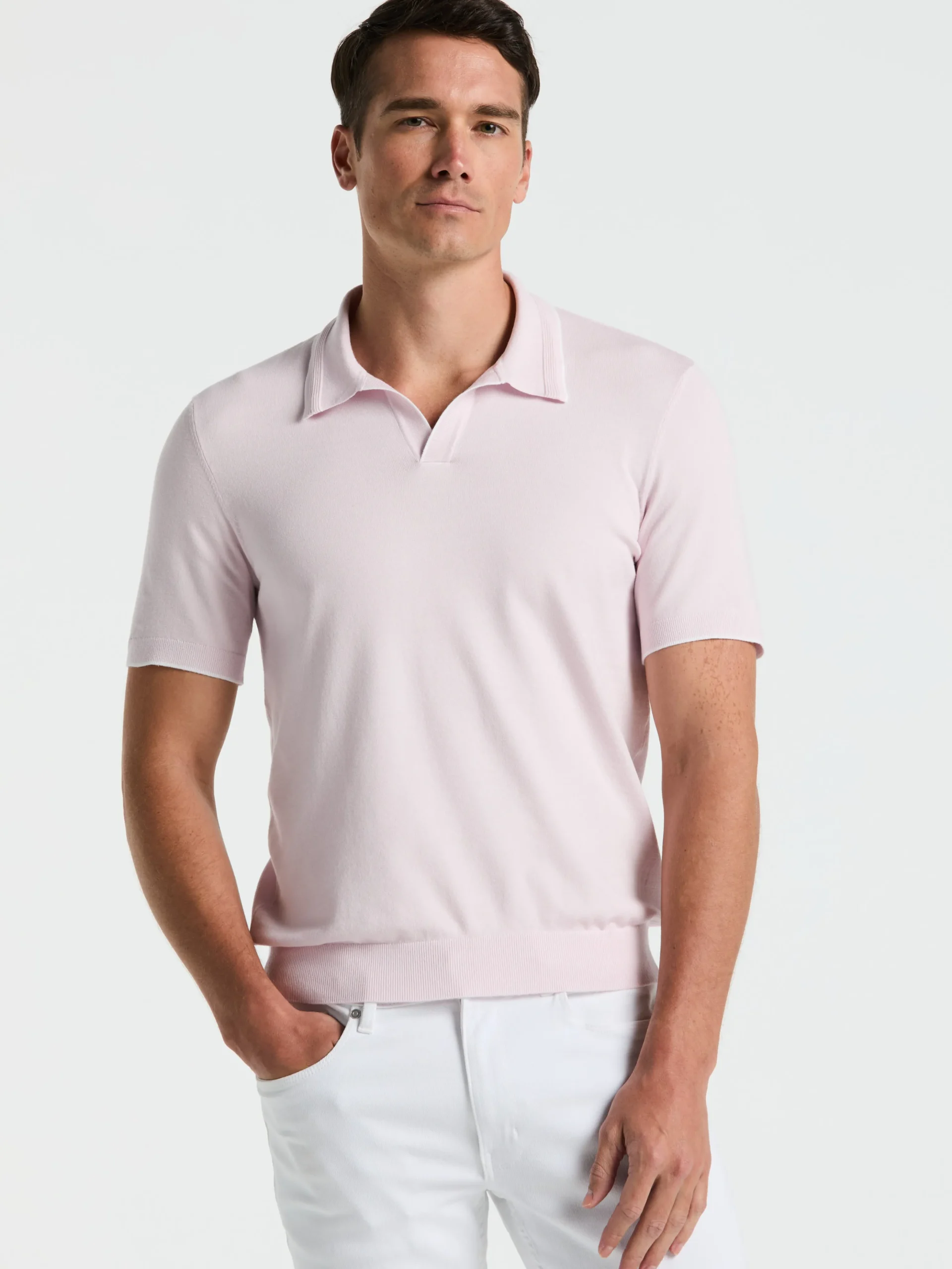 Tech Knit Open Collar Tipped Sweater Polo