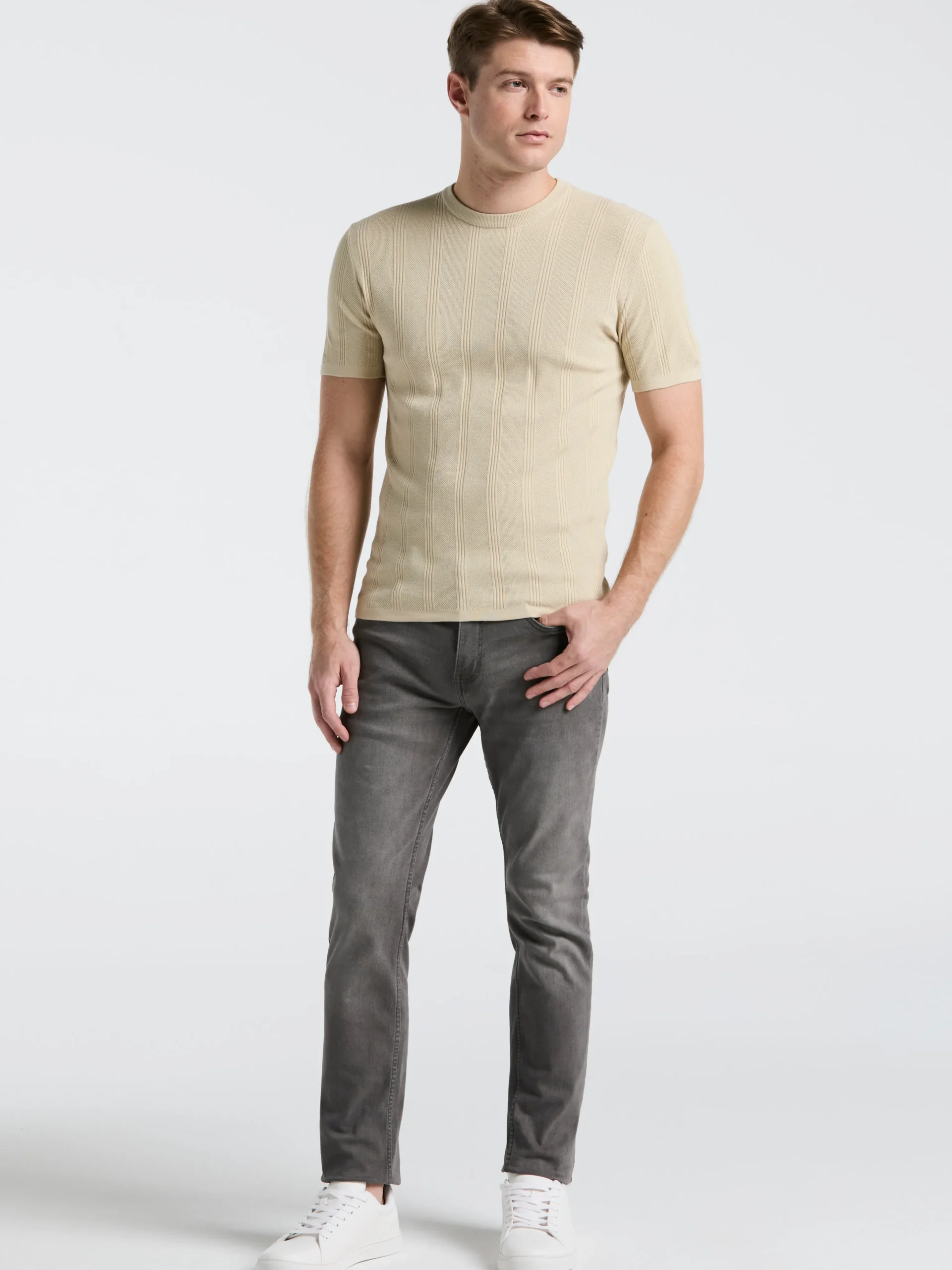 Tech Knit Striped Crew Neck Shirt