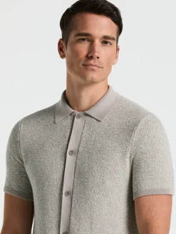 Two Tone Button Front Polo Sweater