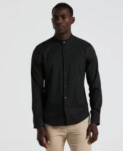 Untucked Total Stretch Slim Fit Banded Collar Shirt - Black