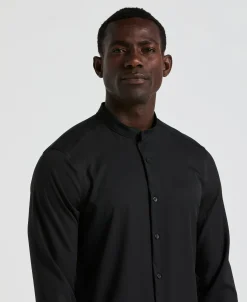 Untucked Total Stretch Slim Fit Banded Collar Shirt - Black