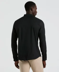 Untucked Total Stretch Slim Fit Banded Collar Shirt - Black